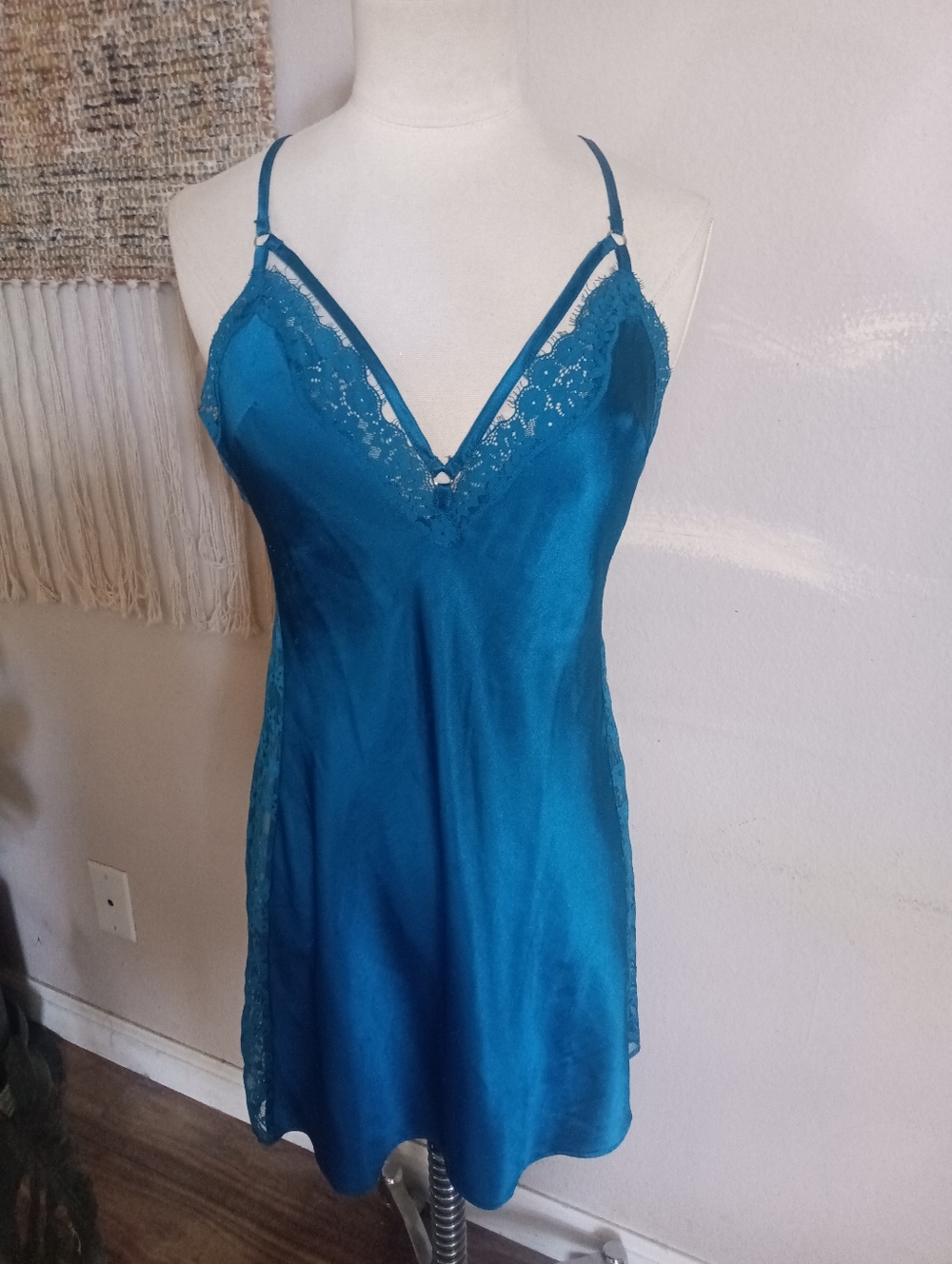 Victoria's Secret Teal Satin And Lace Nightgown Size S